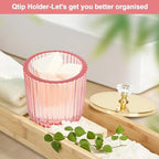 2PCS Qtip Holder Dispenser Set, Cute Glass Apothecary Jars with Lid, Pink Cotton Ball Pad Round Container Holders and Vanity Canister Storage Jar for Makeup Sponges, Floss, Hair Accessories