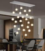 24-Lights Modern Rectangular Crystal Chandelier LED Raindrop Ceiling Pendant Light Crystal Lighting Fixture for Living Room Hotel Staircase Hallway Foyer Entryway Bedroom Silver