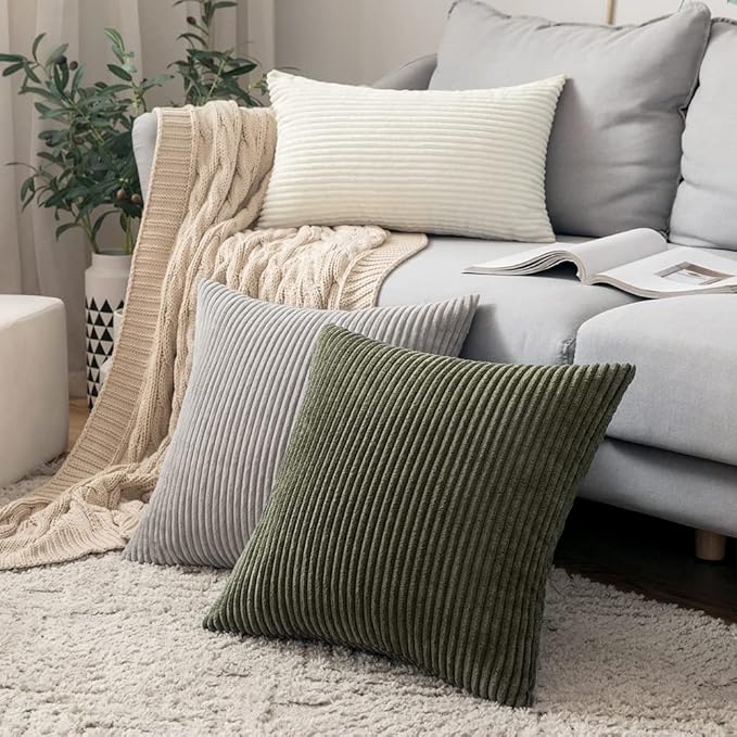 MIULEE Pack of 2 Pillow Covers Soft Soild Decorative Throw Pillow Covers Set Cushion Cases Pillowcases for Sofa Bedroom Car 12 x 20 Inch 30 x 50 Cm Olive Green