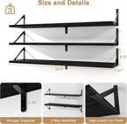 Fun Memories Long Wall Shelves for Bedroom, Set of 3 Large 40-Inch Floating Bookshelves, Rustic Wood Display Shelf for Home and Office (Black)