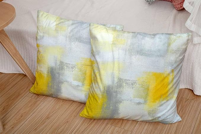 CAPSCEOLL Yellow Grey Throw Pillow Covers Modern Home Art Decor,20 X 20 Inches Set of 2 Pillow Cases Decorative,Abstract Oil Painting Pillowcases for Bedroom,Living Room,Cushion Couch Sofa