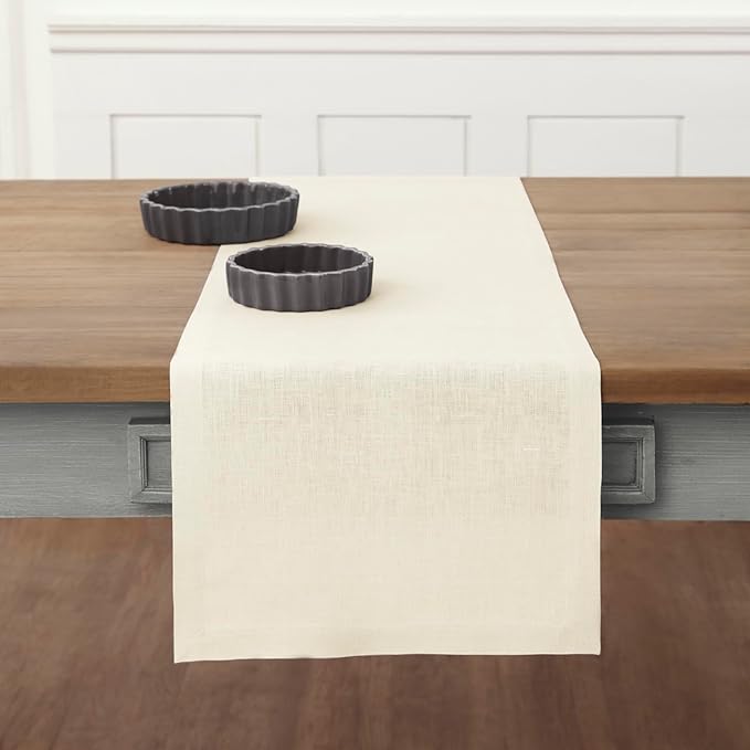 Solino Home Linen Ivory Table Runner 132 Inches Long - 100% Pure Linen Extra Long Table Runner 14 x 132 Inch for Fall, Autumn, Thanksgiving, Christmas, Holiday - Fete