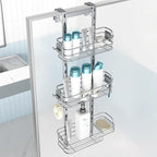 Nieifi Over The Door Shower Caddy Pantry Organizer Rack, Adjustable Hanging Shower Organizer Shelf Basket Storage Rack, Bathroom Shelves Drill Free Extra Large, Silver
