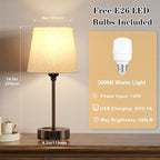 Brown Bedside Lamps for bedrooms Set of 2 - Nightstand Bedroom Lamp with USB C Port and AC Outlet Charging, 3 Way Dimmable Touch Control Small Bed Side Table Lamp, Nightstand Light for Kids