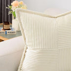 HAUSSY Beige Large Decorative Throw Pillow Covers 26x26 Inch Set of 2,Soft Solid Corduroy Striped Cushion Case,Square Euro Pillow Shams,Winter Home Decorations for Couch,Bed