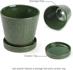 BUYMAX Ceramic Plant Pot – 4”+5”+6” inch Ceramic Flower Pot with Drainage Holes and Tray - Gardening Home Desktop Office Windowsill Decoration Gift Set 3 (Patina)