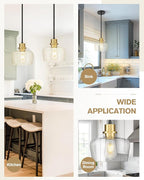 Emak 8 Inch Modern Pendant Lights Kitchen Island, Farmhouse Black and Gold Pendant Light Fixtures with Clear Glass Shade for Kitchen, Bedroom, Dining Room, PL122-BKBGD-CG