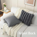 FUTEI Dark Grey Decorative Throw Pillow Covers 20x20 Inch Set of 2, Square Soft Faux Rabbit Fur Big Striped Cushion Cover,Home Decor for Couch Sofa Bed Living Room