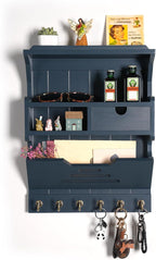 Wall Mail Organizer with Storage Drawer and 6 Hooks, Easy Install Key Rack for Entryway and Home Decor, Luxury Gray