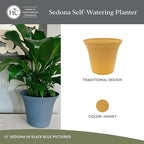 The HC Companies Sedona Round Self-Watering Pot - Lightweight Self Care Planter - Plastic Planter for Herbs & More - Durable Plant Pots for Indoor Plants & Outdoor Plants (19" Honey, Pack of 2)