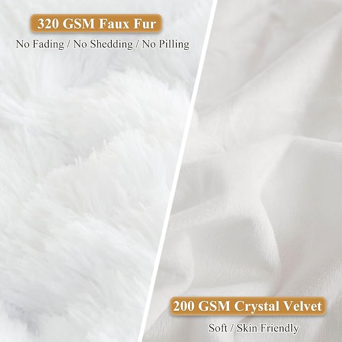 XeGe Faux Fur Throw Pillow Cases, Plush Shaggy Ultra Soft Pillow Covers, Fluffy Crystal Velvet Decorative Pillowcases, Furry Fuzzy Pillow Shams Zipper Closure, Set of 2(Standard, White)