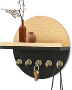 Key Holder for Wall with Shelf - Wood Mail Organizer and Rack with Shelf Hooks Wall Mounted for Entryway Decor Magazines Letter Storage Farmhouse Living Room Bedroom Doorway Black