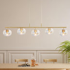 47" W Brass Chandelier Light Fixture with Stained Glass Shade, Modern Brushed Gold Island Lighting for Kitchen Dining Room