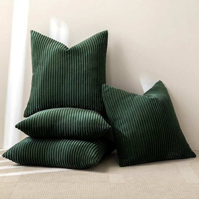 MIULEE Boho Farmhouse Throw Pillow Covers 18x18 Inch Set of 4 Mordern Nordic Cushion Covers Soft Corduroy Christmas Home Decor for Couch Bed Sofa Living Room Army Green