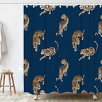 Boho Leopard Cheetah Shower Curtain Theme Bathroom Bathtubs Fabric Tropical Forest Wildlife Animal Shower Curtain Set with 12 Hooks 78 x 72 inches Polyester Machine Washable, Brown Black and Blue