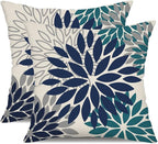 DFXSZ Navy Blue Flower Pillow Covers 16x16 Inch Set of 2 Outdoor Throw Pillows Outdoor Waterproof Decor for Living Room Sofa Patio Funiture Garden Floral Polyester Pillow Covers 002X16