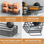 LEVERLOC Shower Caddy Suction Cup, 3 Pack Heavy Duty Bathroom Organizer for Inside Shower with Hooks & Soap Holder, Removable Bathroom Organizer, Rustproof Black Holder Storage