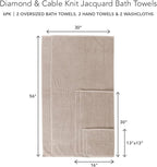 Texere 100% Organic Cotton Diamond Jacquard 700 GSM Luxury Bath Towel Sets - 2 Large Bath Towels, 2 Hand Towels, 2 Washcloths (Diamond, Oxford Tan, 6 Piece)