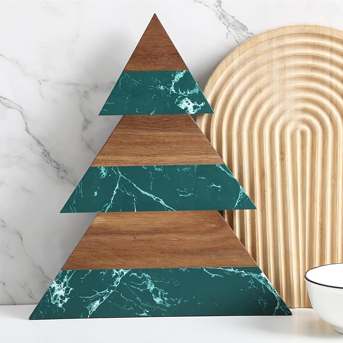 Green Christmas Tree Marble Cheese Board Charcuterie Cutting Tray Marble Serving Decorative for Decoration Charcuterie Kitchen