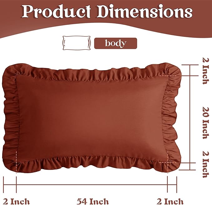 KKJIAF Ruffle Body Pillow Cases Set of 1, Ruffled Pillow Covers with Envelope Closure, Wrinkle Resistant Ruffled Long Pillow Shams 20" x 54", Dusty Orange