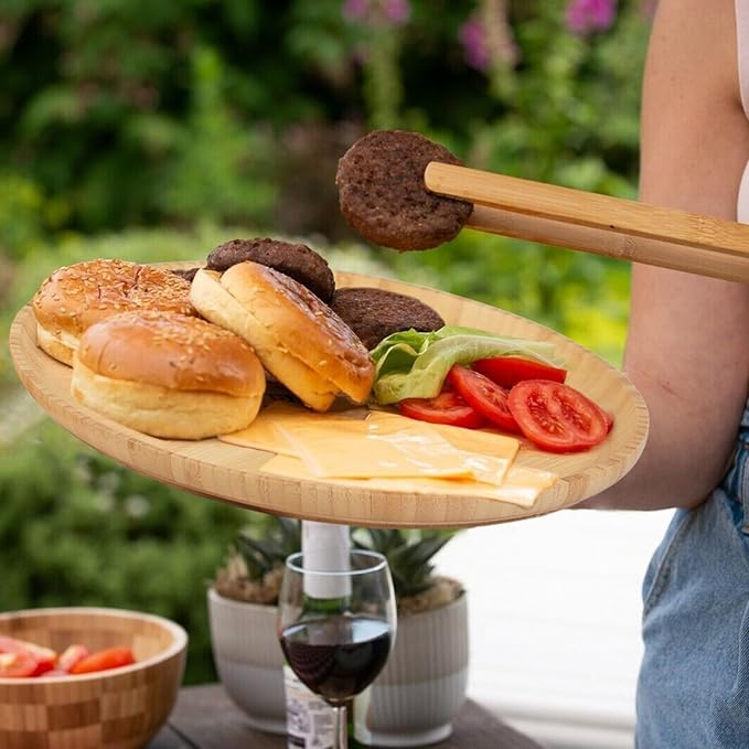 Bamboo Wooden Dinner Plates Set of 2, 12-inch Large Serving Tray for Cafes and Restaurant, Reusable Round Serving Platters and Trays for Snacks/Fruit for Entertaining and Party