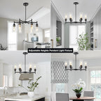 Farmhouse Chandeliers for Dining Room Matte Black Chandelier 6 Light Dining Room Light Fixture with Clear Glass Shades Gold Pendant Lights for Kitchen Island Living Room Entryway Staircase