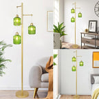 Glass Floor Lamp for Living Room,3-Light Gold Boho Flower Floor Lamp for Bedroom,Farmhouse Standing Lamp Tree Floor Lamps Vintage Retro Brass Tall Lamps for Bedroom,Office,Corner(LED Bulbs Included)