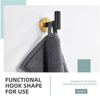 Angle Simple Towel Hook Black & Gold, Stainless Steel Bathroom Towel Holder, Round Clothing Robe Hook Wall Mount