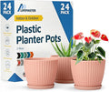 Pink 6-Inch Plant Pots with Drainage & Saucers 24 Pack, Indoor & Outdoor Planters for Houseplants, Herbs, and Flowers, Durable & Weatherproof Material, Stackable, Lightweight, Minimalist Design