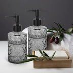 11oz Glass Soap Dispenser with Plastic Pump, Clear Black Bathroom Soap Dispenser for Hand Wash & Dish Wash, Elegant Dispenser for Dishwashing Liquid, Lotion, Shower Gel, Essential Oil