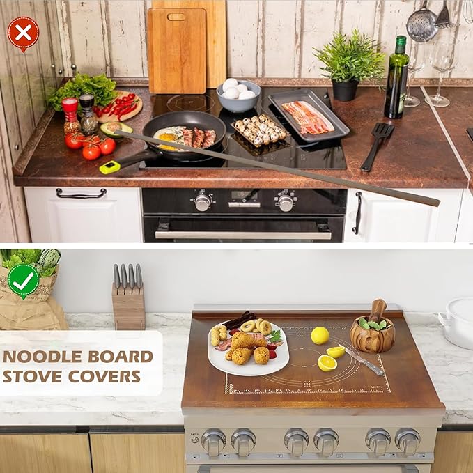 24" x 20" Reversible Wooden Pastry Board Wood Pasta Board with Lip Bread Board Cutting Board Chopping Board Pie Board with Engraved Ruler for Counter Top Kitchen-Brown