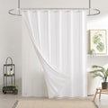 downluxe Linen Texture 3 in 1 Farmhouse Shower Curtain Set with Tassel, Boho Fabric Shower Curtains for Bathroom, White, 72W x 96L