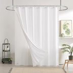 downluxe Linen Texture 3 in 1 Farmhouse Shower Curtain Set with Tassel, Boho Fabric Shower Curtains for Bathroom, White, 72W x 96L