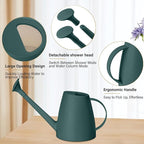 Plastic Watering Can - for Indoor and Outdoor House Plant Garden - with Long Spout - 1/2 Gallon - Blackish Green