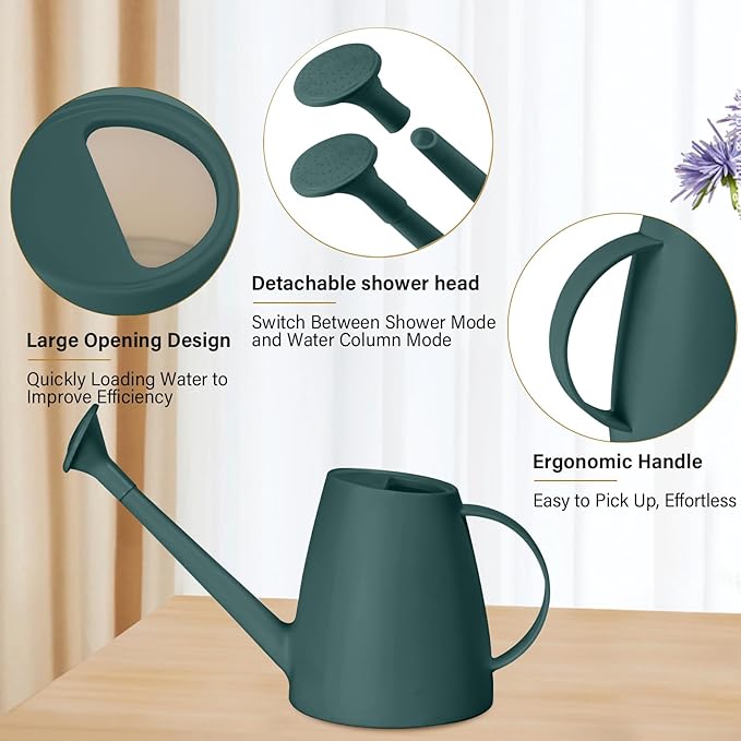 Plastic Watering Can - for Indoor and Outdoor House Plant Garden - with Long Spout - 1/2 Gallon - Blackish Green