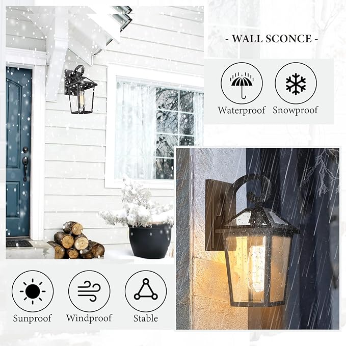 Outdoor Light Fixtures Wall Mount, Waterproof Exterior Wall Lanterns with Glass, Outside Wall Sconces, Front Porch Lights for House Garage Doorway Patio (Small, 1Pack)