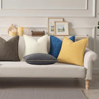 decorUhome Decorative Outdoor Throw Pillow Covers 22x22 Set of 2, Square Linen Rustic Neutral Farmhouse Euro Pillow Covers with Stitched Edge for Couch, Sofa, Living Room, Mustard Yellow