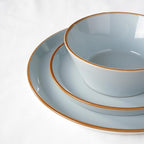 Famiware Saturn Dinnerware Sets, Plates and Bowls Sets for 4, 12 Pieces Stoneware Dish Set - Chip and Scratch Resistant, Microwave and Dishwasher Safe Tableware Set, Light Blue with Rim
