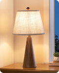 EDISHINE 21.85" Farmhouse Table Lamp, Rustic Bedside Lamp, Water Transfer Walnut Wood Grain Metal Base, Beige Linen Shade, Minimalist Nightstand Light for Living Room, Bedroom, Office, E26 Base