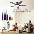 42inch Ceiling Fans with Lights, Low Profile Ceiling Fan with Light and Remote/APP Control, DC Reversible Motor, Noiseless, Flush Mount, Brown Ceiling Fan for Bedroom Indoor/Outdoor Use