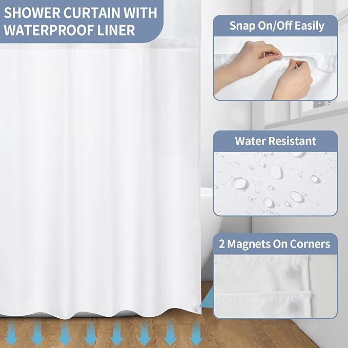 Muuyi Mixed Color Watercolor Floral Shower Curtain,No Hook Shower Curtain,Polyester Shower Curtains with Snap in Fabric,Sheer Top Window for Bathroom Decor,Waterproof & Washable,72W x 75L Inch