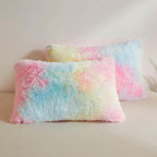 XeGe Rainbow Faux Fur Fluffy Throw Pillow Cases, Plush Shaggy Soft Furry Pillowcases, Tie Dye Velvet Fuzzy Decorative Pillow Covers for Bed Couch Teen Girl Zipper Closure, Set of 2(King, Rainbow)