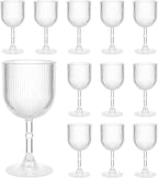 Plastic Wine Glasses 9oz Set of 12, Crystal Clear Ribbed Vintage Goblets Unbreakable Reusable BPA-Free Stemmed Drinking Glasses for Parties, Weddings & Events