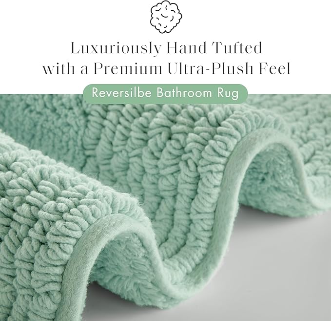 Madison Park Splendor Reversible 100% Cotton Tufted Bathroom Rug-3000 GSM Hotel Quality Luxurious Plush Medium Pile Bath Mat Absorbent, Quick Dry, Shower Room Décor, 17x24 Green