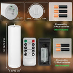 12" x 4" Large Outdoor Candles, Waterproof Flickering LED Flameless Candles with Timer, Battery Operated Candles with Remote Control Realistic Fake Pillar for Patio Porch Lanterns, White 2 Pack