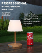 Outdoor Battery Operated Table Lamp Waterproof, 4000mAh Cordless Rechargeable, Touch Dimmable Desk Lamp, LED Night Light for Patio Camping Restaurant Home, H9.6in, Wood Grain