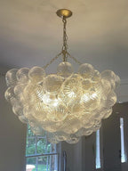 Bubble Chandeliers Lighting Gold 31" Swirled Clear Ribbed Blown Glass Globe Art Deco 9-Light Cluster Ball Pendant Lights Fixture for Living Room, Bedroom, Kitchen Island