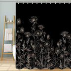 Black and Gold Vintage Boho Shower Curtain Set 72X72 Inch Black Tan Cream Floral Aesthetic Dark Wildflower Botanical Design Farmhouse Plant Art Chic Bathroom Decor