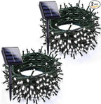 Cool White Solar Christmas Lights Outdoor Decorations Waterproof, Tatal 2 Pack 200LED 66FT Solar String Lights Green Wire with 8 Modes, Christmas Fairy Light for Xmas Tree Party Wedding Garden Decor