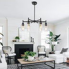 Farmhouse Chandeliers for Dining Room Matte Black Chandelier 6 Light Dining Room Light Fixture with Clear Glass Shades Gold Pendant Lights for Kitchen Island Living Room Entryway Staircase